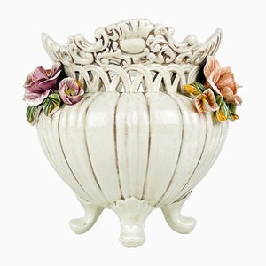 Jarrón de cerámica con flores, Italia, años 50
