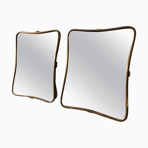Small Mid-Century Modern Brass Wall Mirrors in the style of Gio Ponti, 1950s, Set of 2