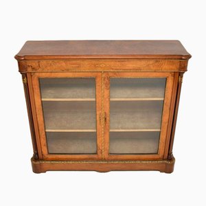 Antique Victorian Burr Walnut Twin Pier Cabinet / Bookcase, 1860s