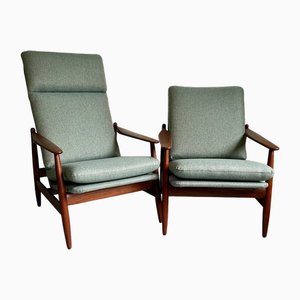Teak Easy Chair 350 & Armlehnstühle mit hoher Rückenlehne von Poul Volther für Frem Røjle, 1960er, Dänemark, 2er Set