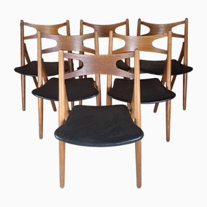 Chaises Sawbuck Ch 29 en Teck de Carl Hansen, 1960s, Set de 6