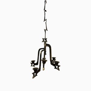 Large Brutalist Bronze Hanging Candleholder, 1970s