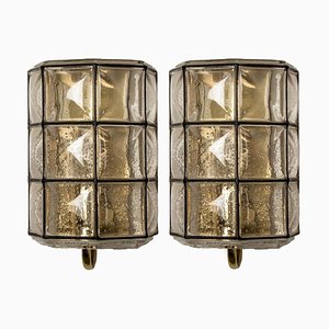 Iron and Bubble Glass Wall Lamps attributed to Limburg, Germany, 1960s, Set of 2