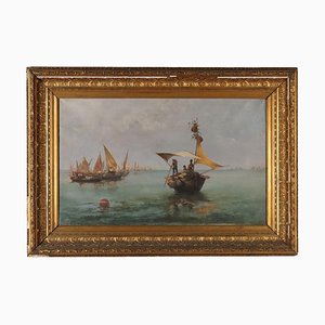 Giuseppe Pogna, Seascape, Oil on Canvas, Framed