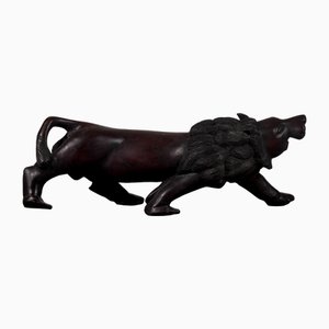 Sculpture Lion en Bois Noir