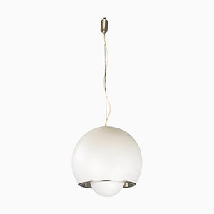 Italian Space Age Opaline Glass & Steel Pendant Light attributed to Fontana Arte, 1940s