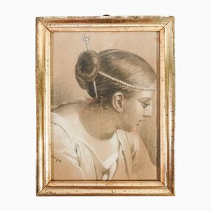 A. Barberis, Portrait de Petite Fille, Dessin sur Papier