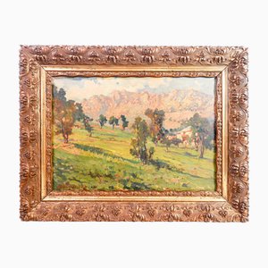 Artista italiano, paisaje, 1900, pintura al óleo, enmarcado