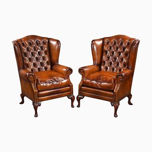 Leather Wing Back Armchair, 1920, Set of 2