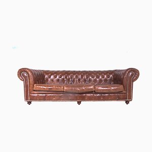 Drei-Sitzer Sofa im Chesterfield-Stil aus braunem Leder