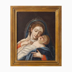 Nachfolger von Giovan Battista Salvi Il Sassoferrato, Madonna mit schlafendem Kind, Öl auf Leinwand, Gerahmt