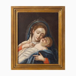 Suiveur de Giovan Battista Salvi Il Sassoferrato, Vierge à l'Enfant endormi, Huile sur Toile, Encadrée