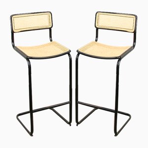 Cantilever Bar Chairs in Cane and Metal, 1970s, Set of 2