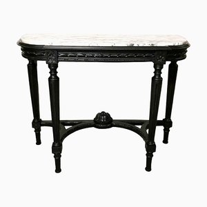 French Napoleon III Console Table un Black Wood and Carrara Arabesque Marble, 1870s