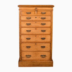 Antique English Victorian Oak Tallboy Bankers Chest of Drawers, 1890s