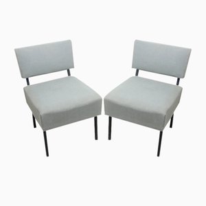 Mid-Century Sessel im Bauhaus Stil mit grauem Stoff, 2er Set