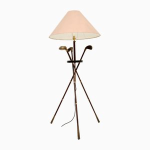 Lampadaire Vintage en Cuir et Laiton, Italie, 1970