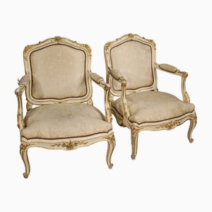 French Lacquered and Gilt Armchairs, 1960s, Set of 2