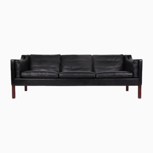 Dänisches Modell 2213 Sofa aus schwarzem Leder von Børge Mogensen für Fredericia, 1962