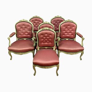 Louis XV Lacquered Wood Salon Furniture Set with Armchairs and Chairs, 1850s, Set of 6