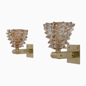 Art Deco Style Brass and Rostrato Murano Glass Sconces from Barovier & Toso, 1990s, Set of 2