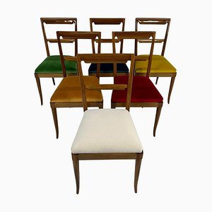 Italian Art Deco Velvet and Walnut Chairs by Paolo Buffa, 1940s, Set of 6