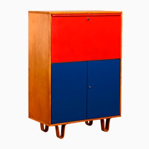 Cb07 Secretary in Birch Red / Blue Plywood by Cees Braakman for Pastoe, the Netherlands, 1950s