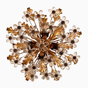 Italian Florentine Flush Mount Light with Murano Glass Flowers from Banci Florence, 1960s