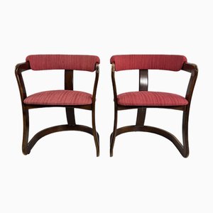 Mid-Century Italian Curved Wooden Chairs attributed to Achille and Piergiacomo Castiglioni, 1960s, Set of 2