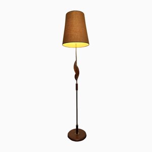 Lampadaire Mid-Century en Teck et Laiton avec Abat-Jour Lava, 1950s