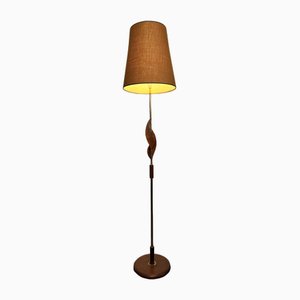 Mid-Century French Floor Lamp in Teak and Brass with Lava Shade , 1950s