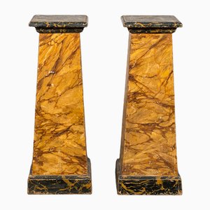 Faux-Marbre Wooden Pedestals, 1880, Set of 2