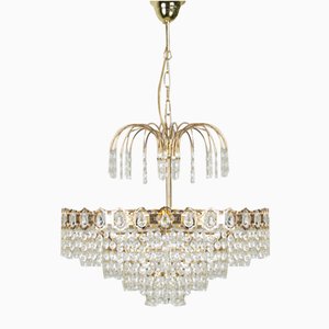 Vintage Italian Crystal and Gilt Metal Chandelier, 1980s