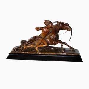 Edouard Drouot, Figure in Ambush in Front of His Horse, 1920s, Bronze