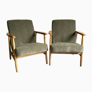 Vintage Polish Model B-7727 Armchairs in Olive Green Fabric, 1970s, Set of 2