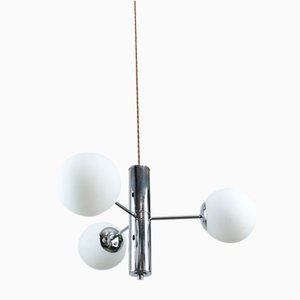 Vintage Italian Chrome and Opaline Sputnik Chandelier, 1970s