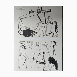 Pablo Picasso, Christus am Kreuz und Pferde, Doppelseitige Originallithographie, 1961