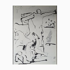 Lithographie Originale Recto-Verso, Pablo Picasso, Christ en Croix et Chevaux 2, 1961