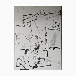 Pablo Picasso, Cristo en la cruz y caballos 2, Litografía original a doble cara, 1961