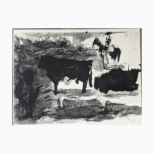 Pablo Picasso, Corrida Scene and Bull, Doppelseitige Originallithographie, 1961
