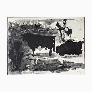 Pablo Picasso, Corrida Scene and Bull, Litografia originale fronte/retro, 1961