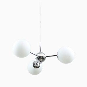 Vintage Italian Chrome and Opaline Sputnik Chandelier, 1970s