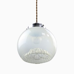 Mid-Century Italian Chrome and Murano Glass Pendant Lamp