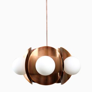 Vintage Italian Copper and Opaline Chandelier, 1970s