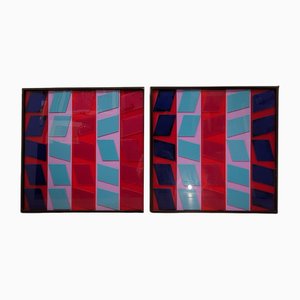 French Artist, Op Art Panels, 1970s, Fiberglass, Set of 2