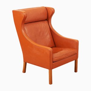 Poltrona modello 2204 Wingback in legno e pelle di Børge Mogensen per Frederica, 1963