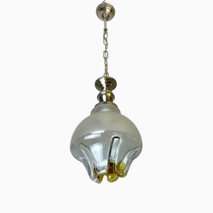 Lampe à Suspension Art en Verre Jaune, Italie dans le style de Mazzega 1960