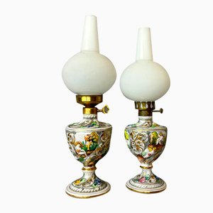Lámparas de mesa portuguesas de porcelana pintadas a mano de Alcobaça Porcelain Factory. Juego de 2
