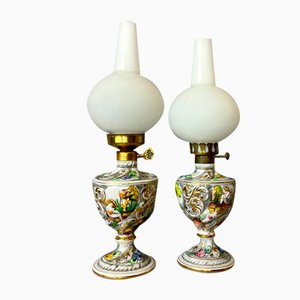 Portuguese Porcelain Hand Painted Table Lamps by Alcobaça Porcelain Factory, Set of 2