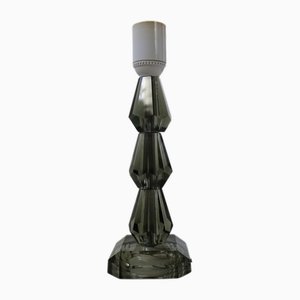 Faceted Glass Table Lamp in Grey/Green, Sweden, 1960s